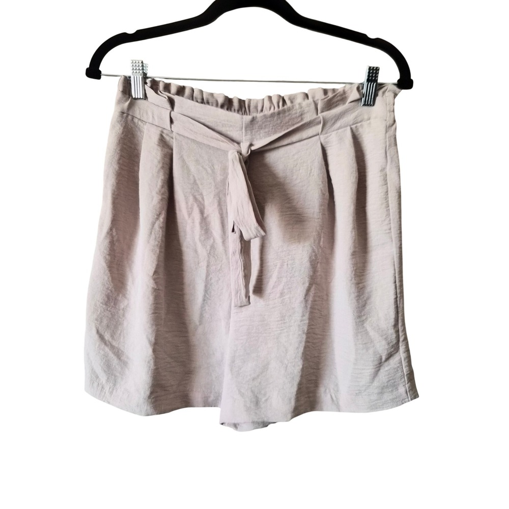 Adrianna Papell Beige Paperbag Waist Tie Front Shorts Medium High Rise Taupe